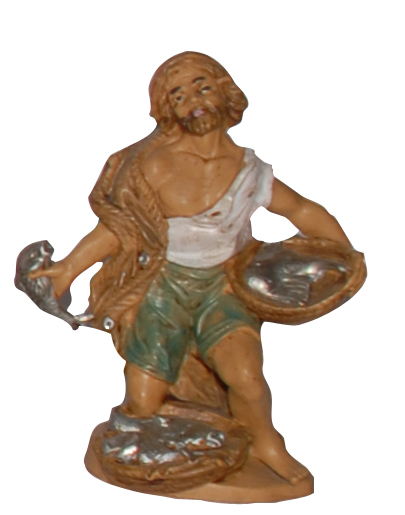Statuina con pesci per Presepe da 10 cm.
