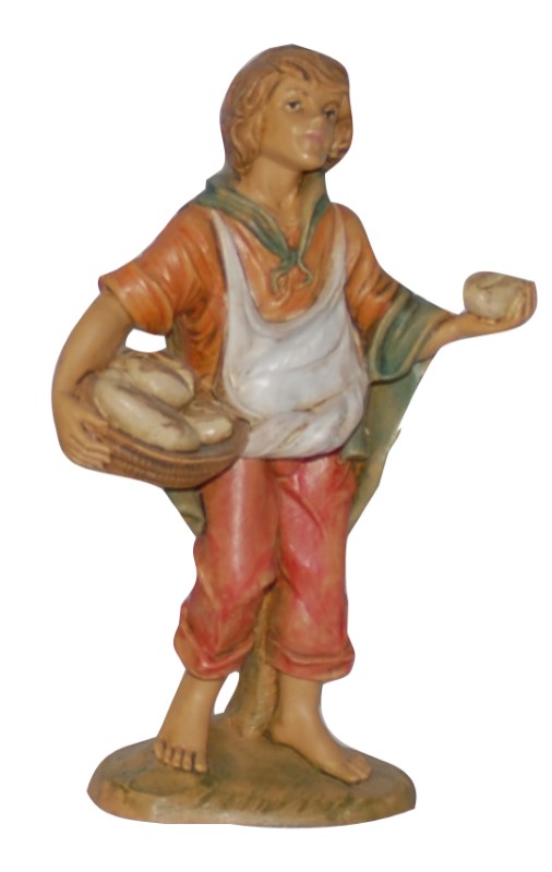 Statuina con pane per Presepe da 13 cm.
