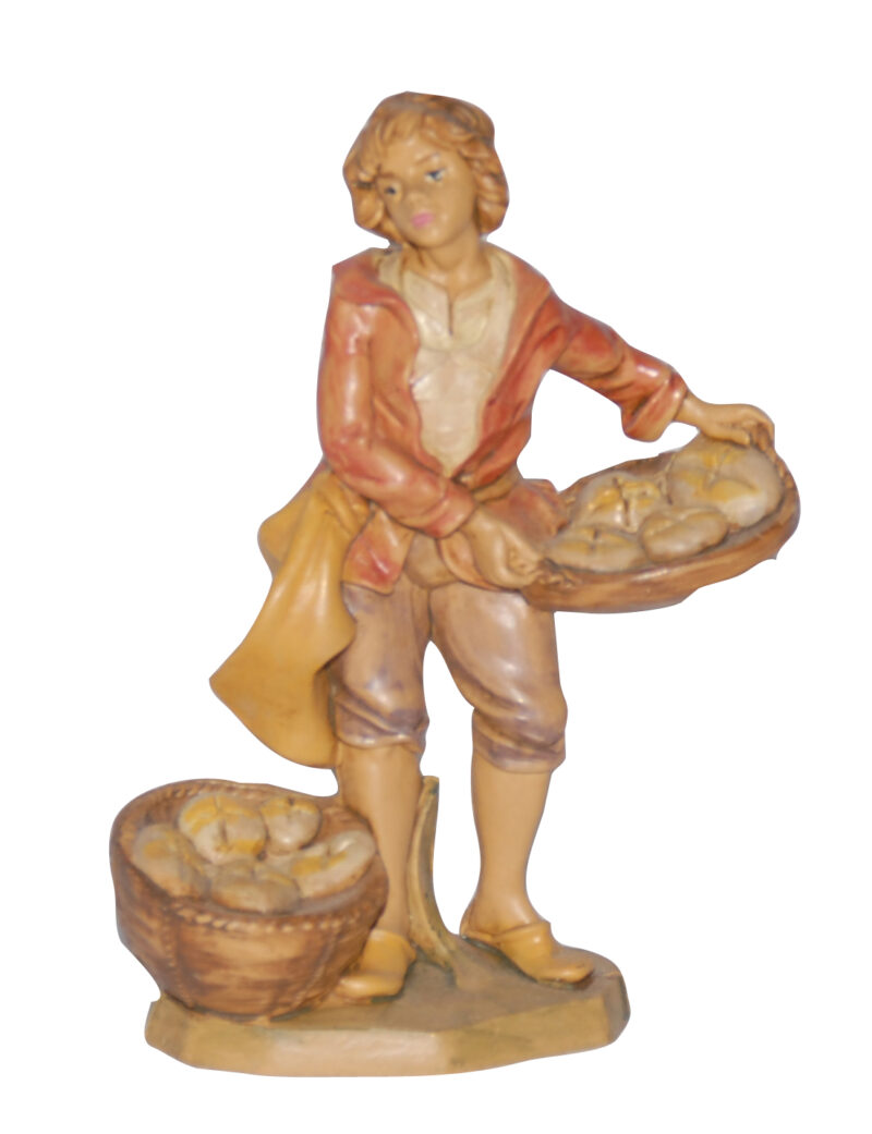 Statuina con cesti di pane per Presepe da 10 cm.