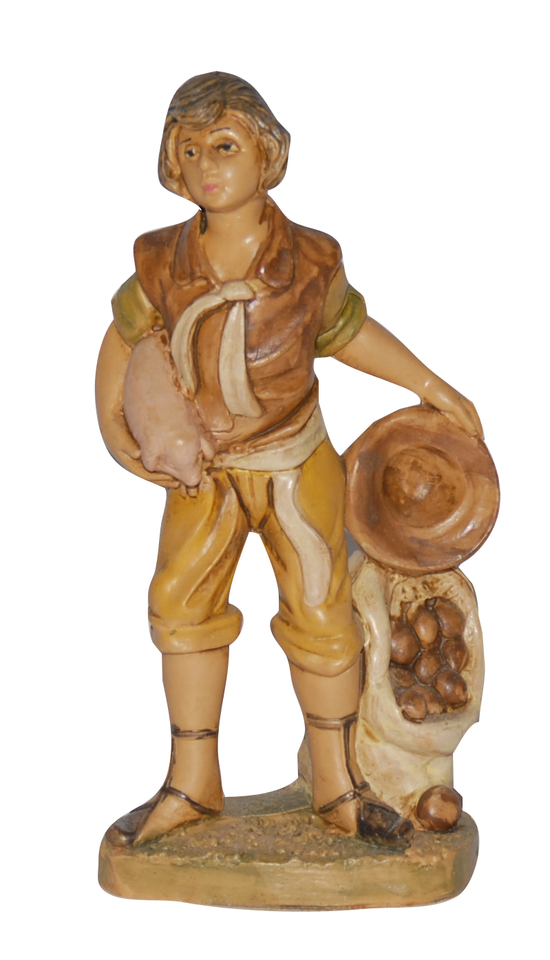 Pastore con maialino per Presepe da 10 cm.