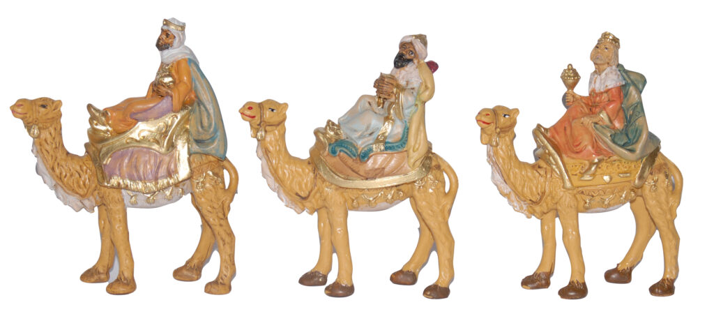 Set tre Re Magi a cammello 10 cm.