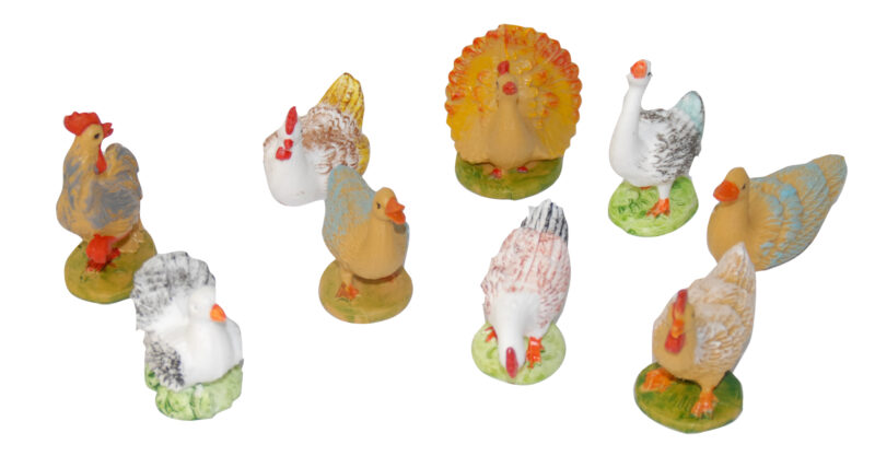 Set animali da cortile assortiti adatti a Presepe da 10/13 cm.