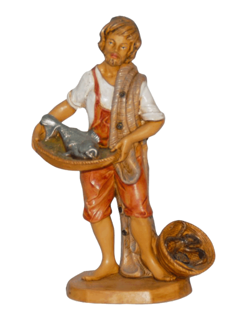 Pastore con pesci per Presepe da 16 cm.