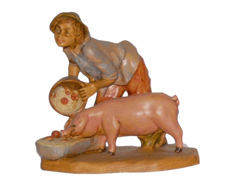 Statuina pastore con maiale per Presepe da 16 cm.